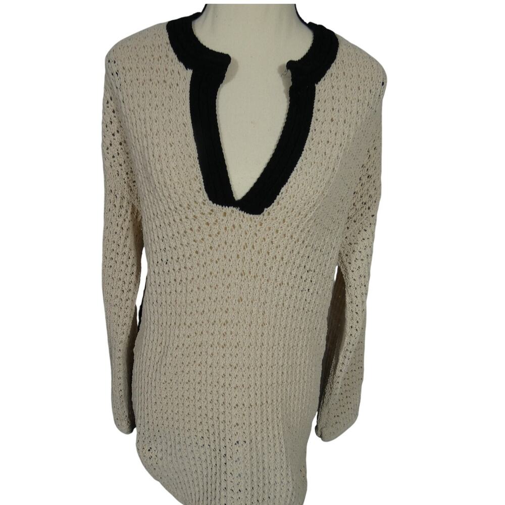 C&C California XS Knit V-Neck Swim Suit Cover Up Sheer Side Slits Long Sleeves